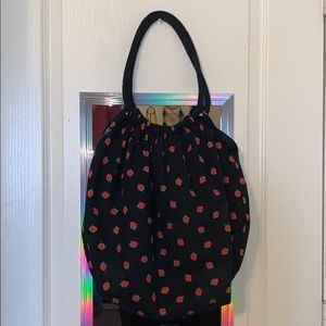 Strawberry pattern on black tote bag (baggy)